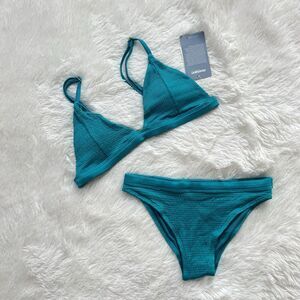 Mosmann Australia Turquoise Smocked Triangle Bikini Set Size M - New With Tags